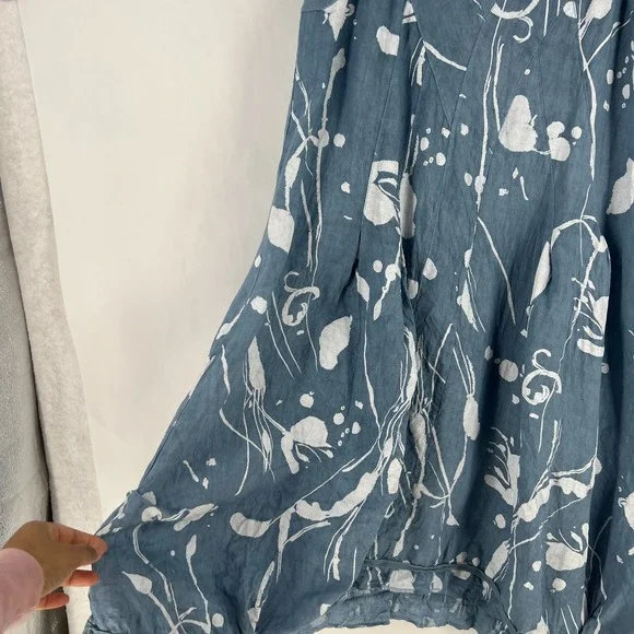 Lands Downunder Linen Dress Womens Large Blue‎ Abstract Knit Ribbed Square Neck - Picture 7 of 16